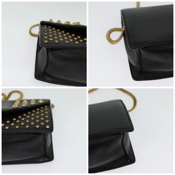 SAINT LAURENT Studs Chain Shoulder Bag Leather Black Gold Auth bs29263 - Picture 14 of 16